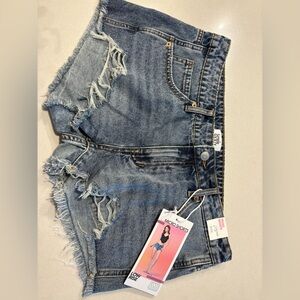 Blue Distressed micro Jean Shorts with Frayed Hem